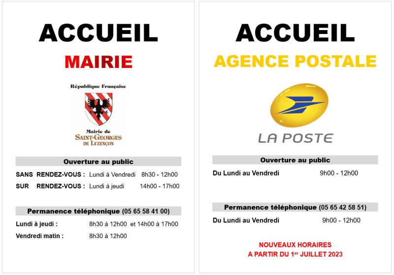 ACCUEIL MAIRIE-POSTE affiche ouvertures